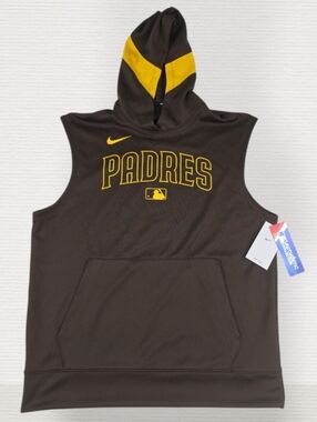 NWT Nike San Diego Padres Authentic Collection Sleeveless Hoodie Men's Med Brown